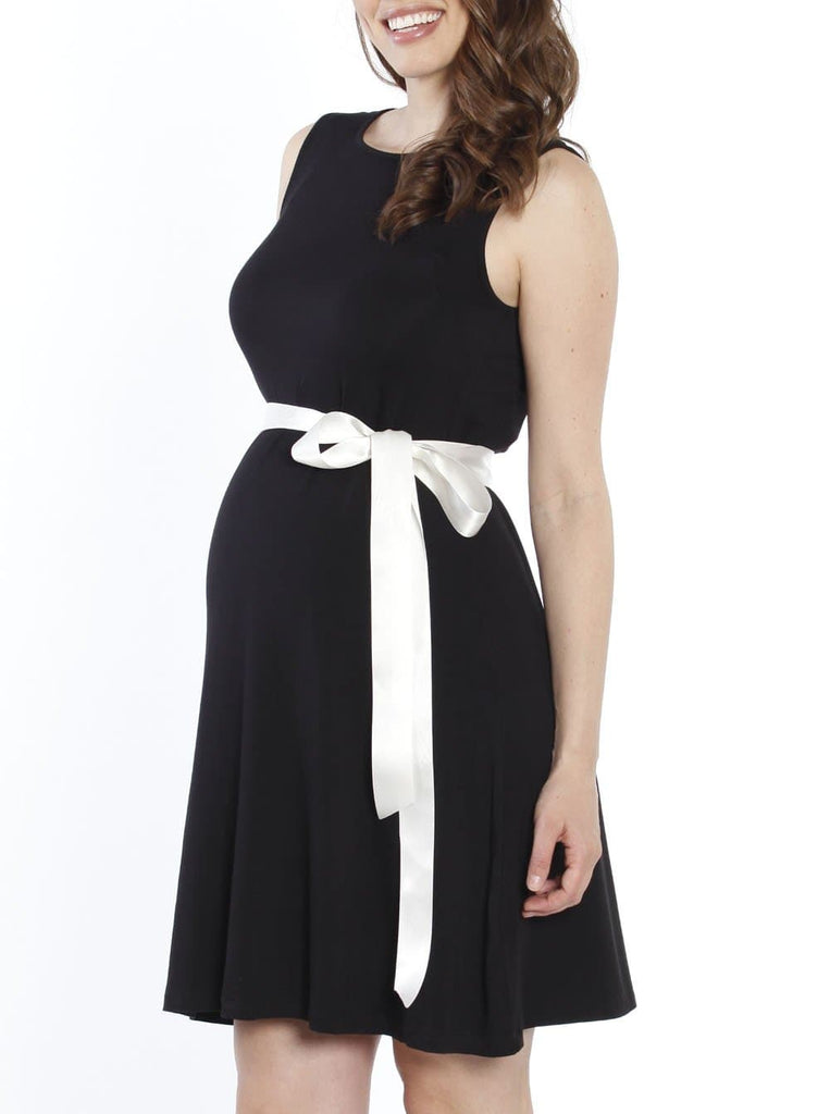 Maternity Shift Party Bow Details Dress - Black white (128122716181)