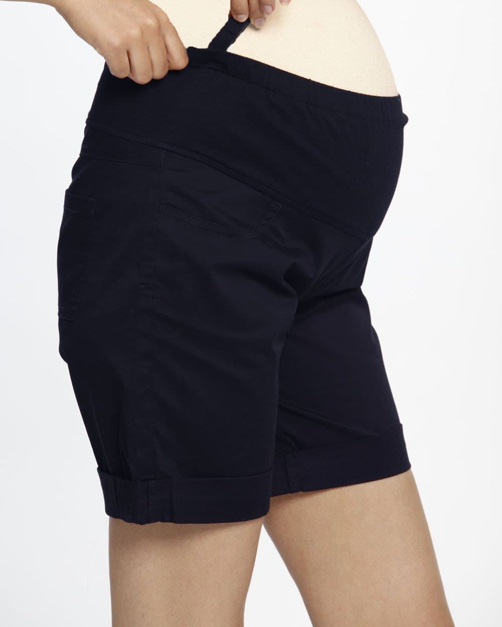 Cotton Maternity Summer Shorts in Navy pregnancy shorts (1573893865575)