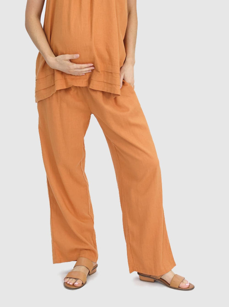 Maternity Linen Pant in Orange - Angel Maternity - Maternity clothes - shop online (6588656451687)