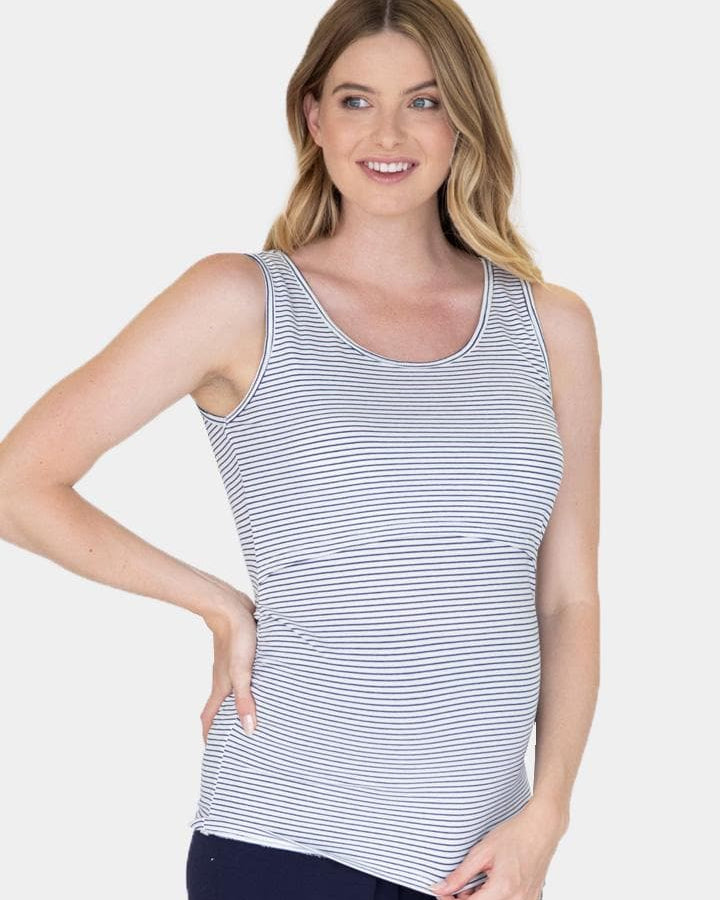 Nursing Sleeveless Pull Up Tank Top - Black Stripes - Angel Maternity - Maternity clothes - shop online (1961515483239)