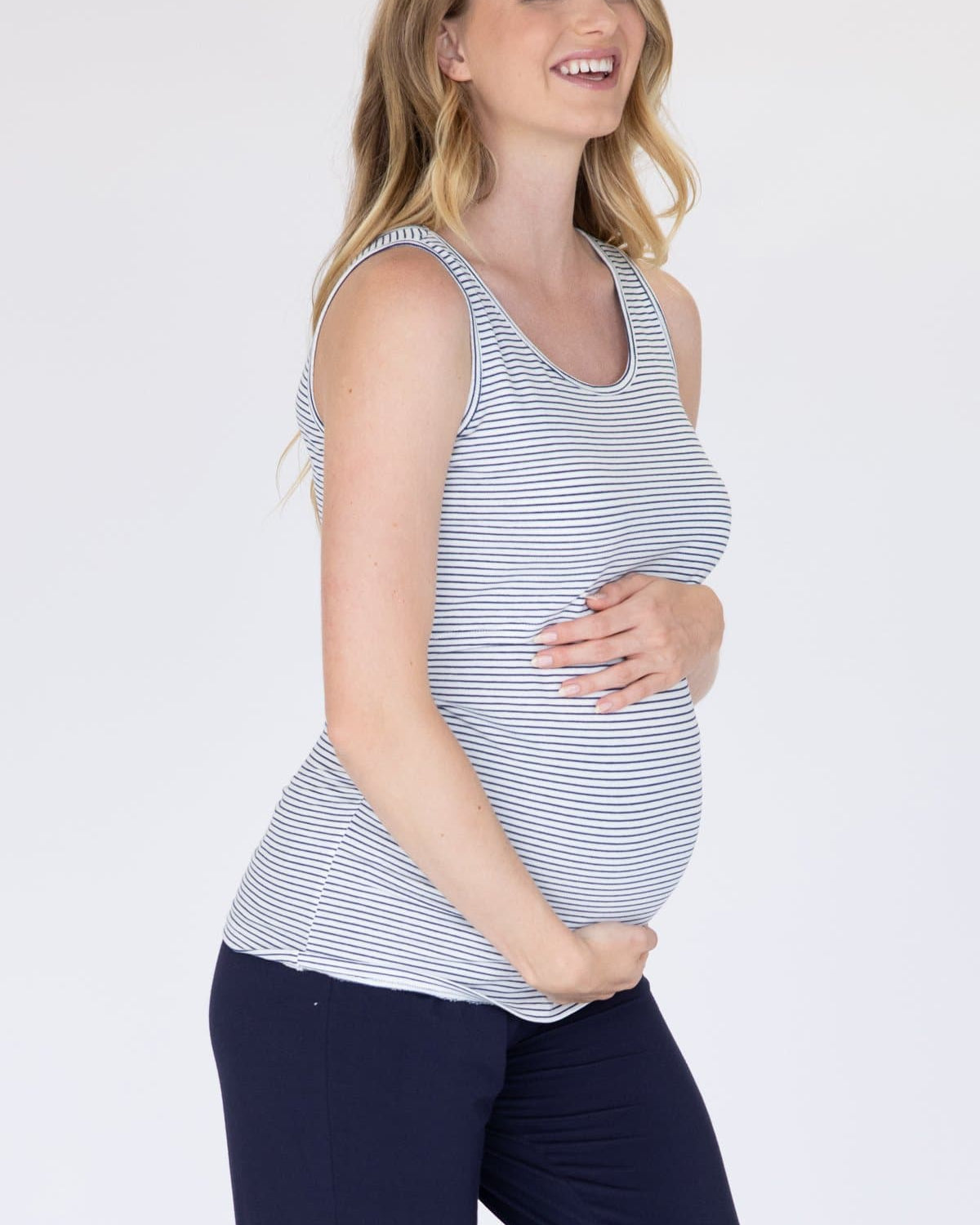 Nursing Sleeveless Pull Up Tank Top - Navy Stripes - Angel Maternity - Maternity clothes - shop online (4392204894311)