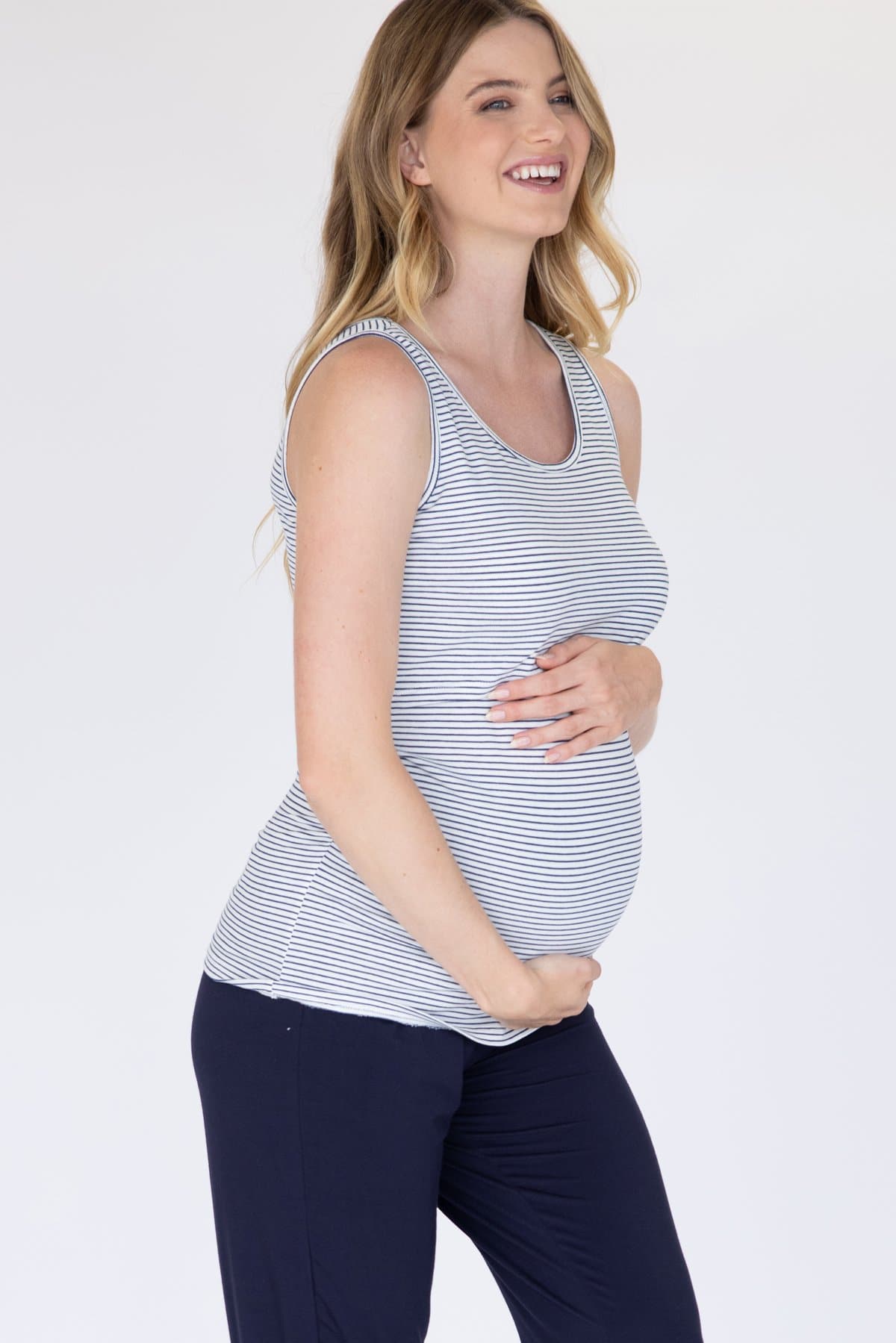 Nursing Sleeveless Pull Up Tank Top - Navy Stripes - Angel Maternity - Maternity clothes - shop online (4392204894311)