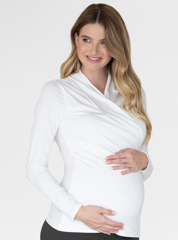 Maternity V-Neck Crossover Bamboo Long Sleeve Top - White - Angel Maternity - Maternity clothes - shop online (2242984345703)