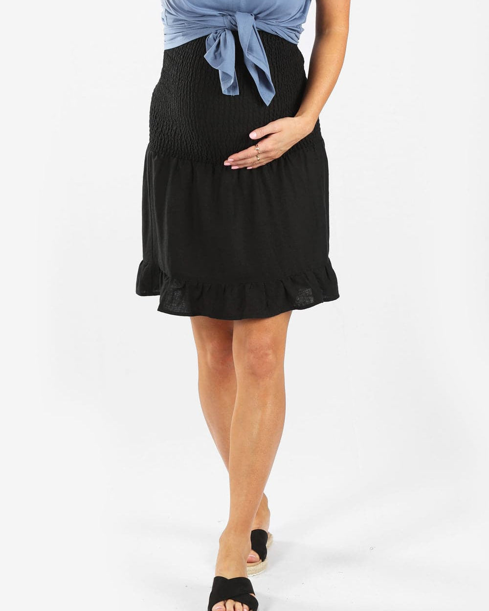 Maternity Shirred Short Skirt - Black - Angel Maternity - Maternity clothes - shop online (6591611732071)