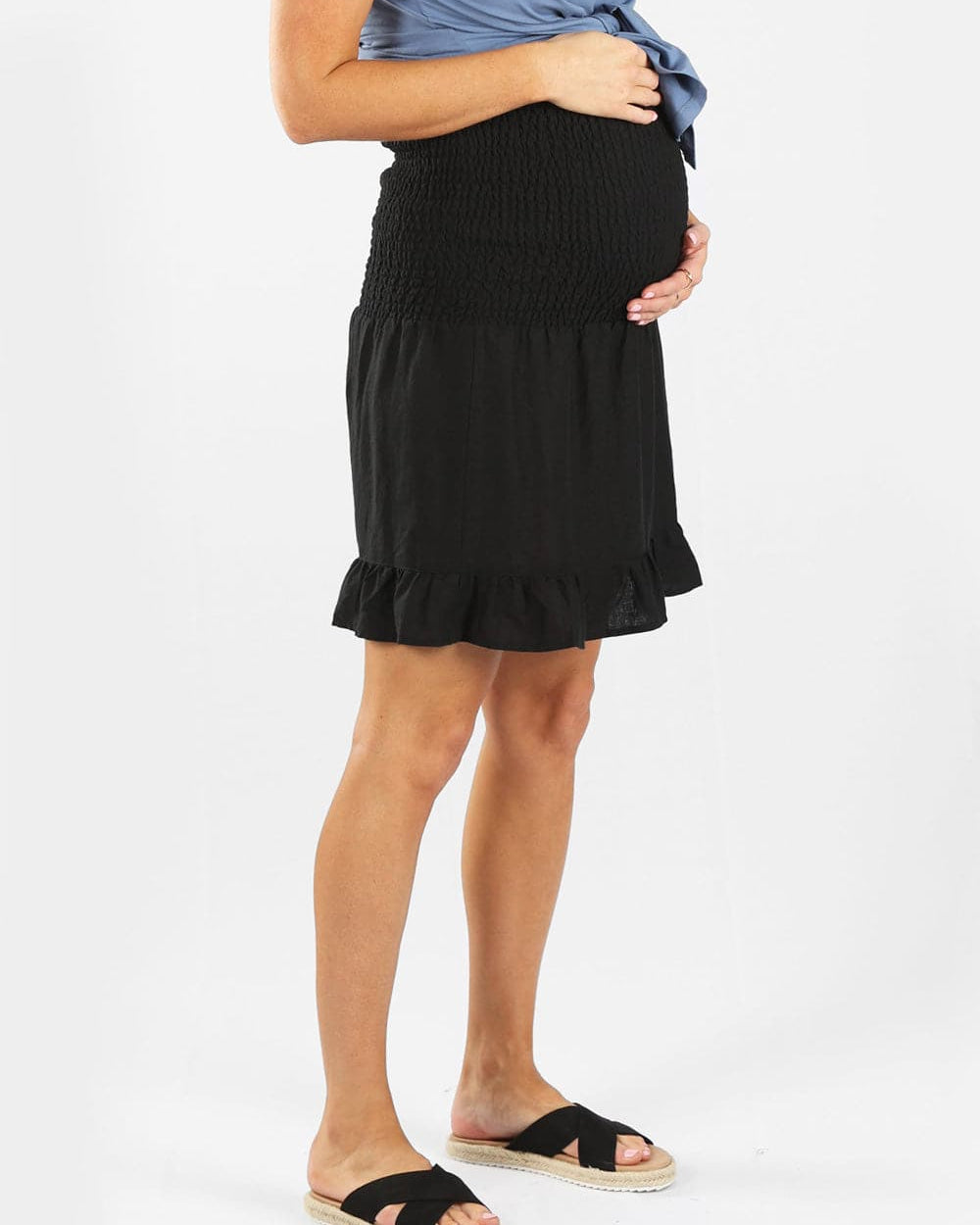 Maternity Shirred Short Skirt - Black - Angel Maternity - Maternity clothes - shop online (6591611732071)