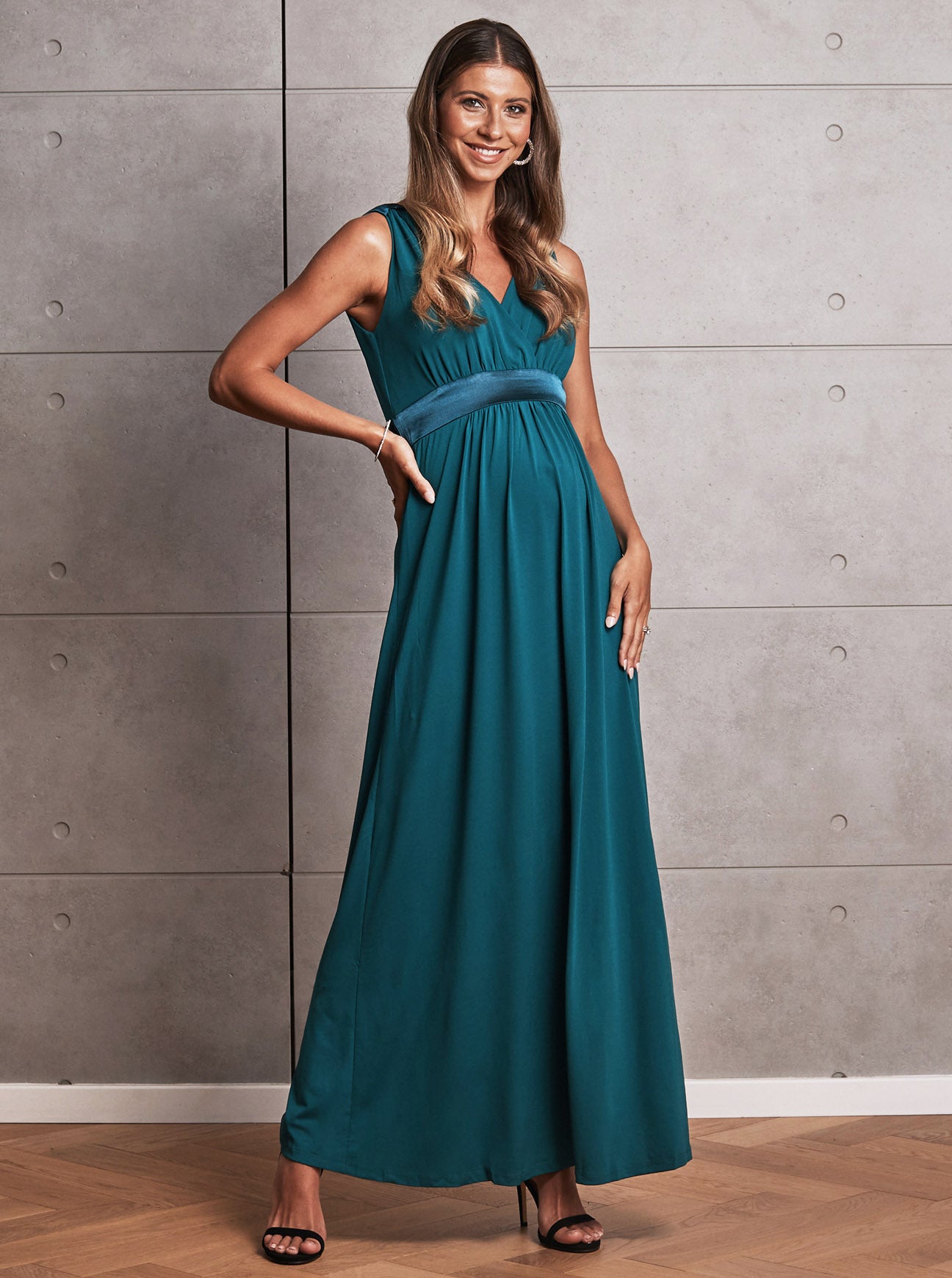 Carla Maternity Evening Dress in Teal Green - Angel Maternity - Maternity clothes