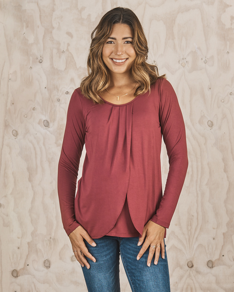 Main View- Maternity breastfeeding top sangria from angel maternity