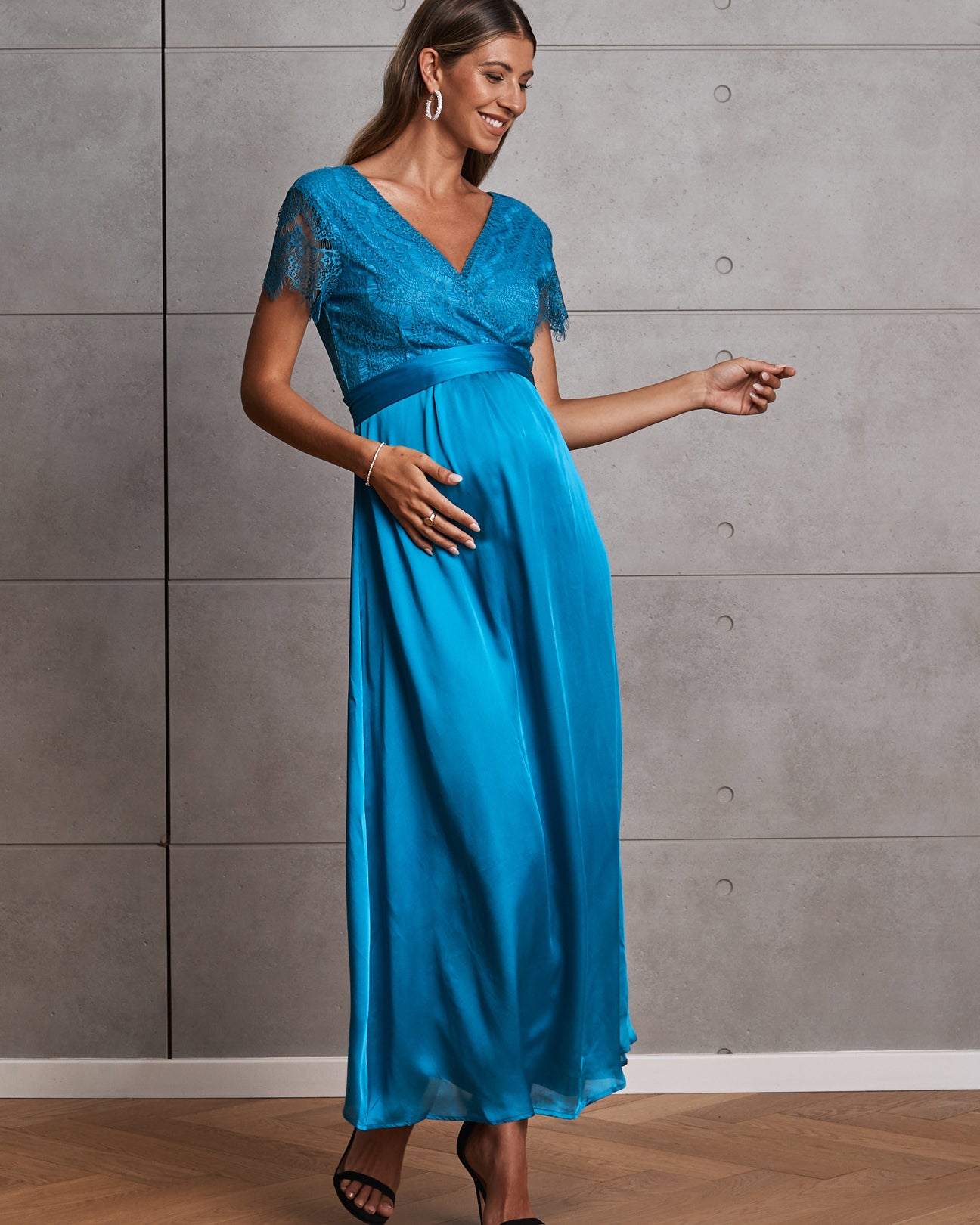 Anya Maternity Formal Party Lace Dress - Blue - Angel Maternity - Maternity clothes