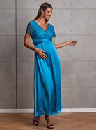 Anya Maternity Formal Party Lace Dress - Blue - Angel Maternity - Maternity clothes