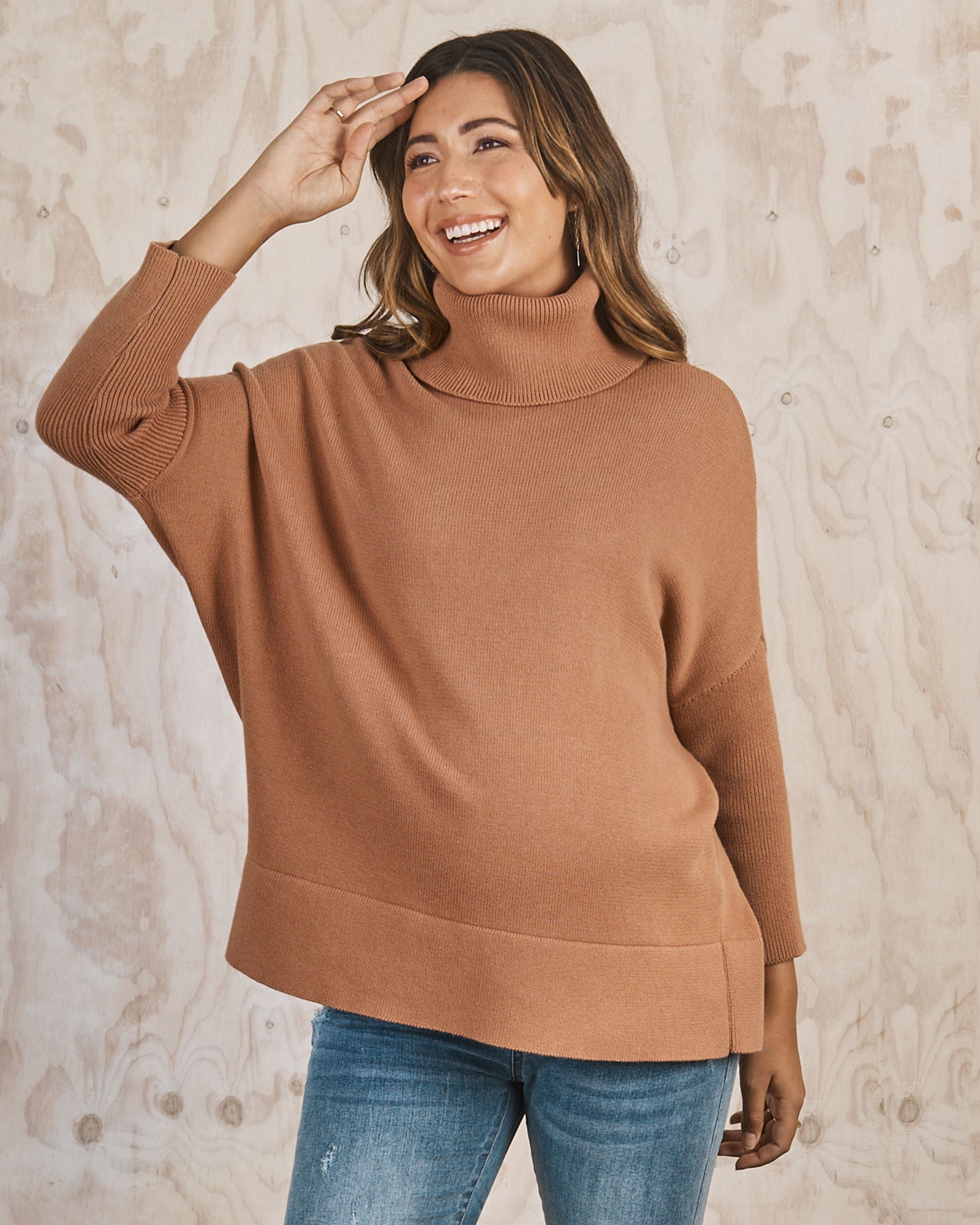 All in One Maternity Reversible Knit Jumper in Apricot – Angel