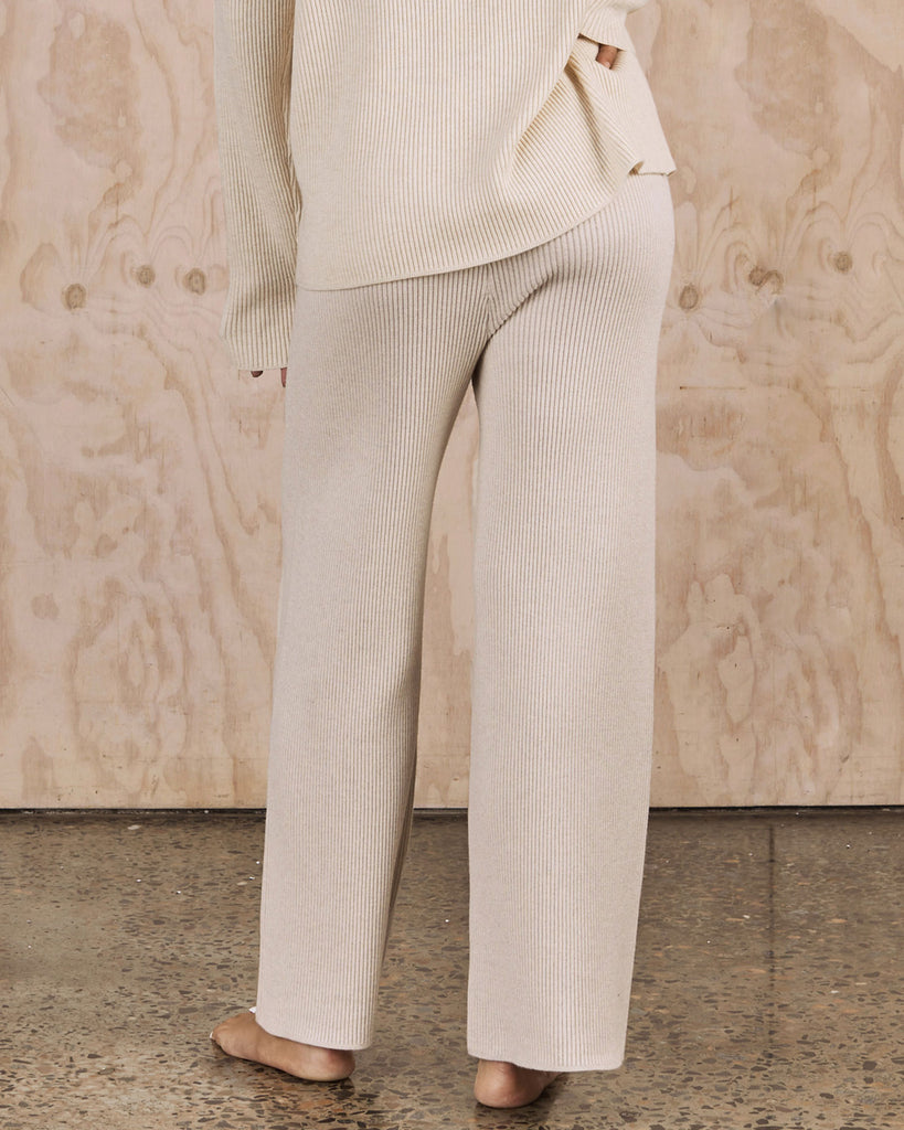 Back View - Maternity knitted loungewear pants in cream