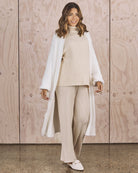 Side View - Maternity knitted loungewear pants in cream