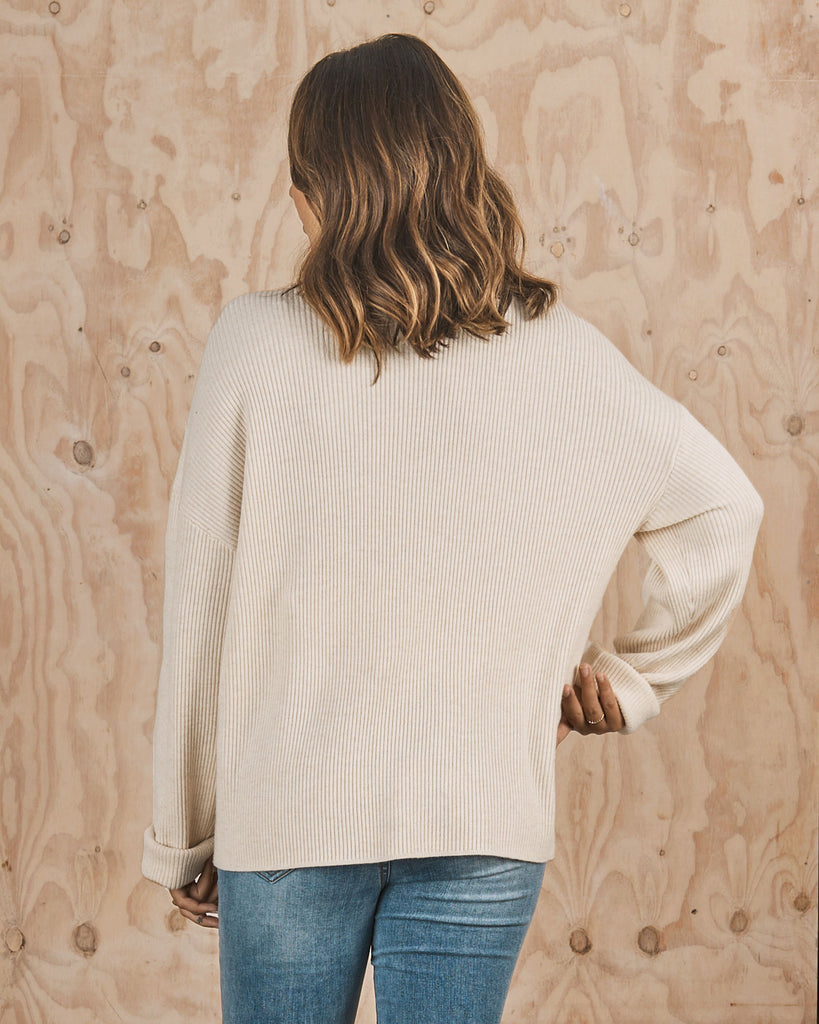 Back view - Maternity roll neck rib jumper in cream