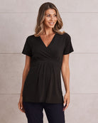 Bree Maternity  Crossover Work Top - Black - Angel Maternity - Maternity clothes