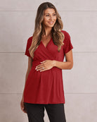 Bree Maternity Crossover Work Top - Red - Angel Maternity - Maternity clothes