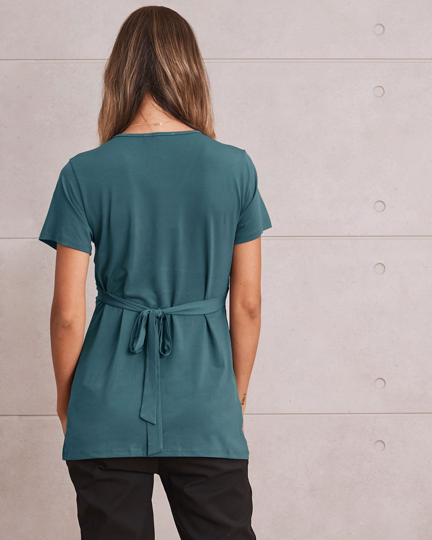 Back View - Bree Maternity  Crossover Work Top -in Teal