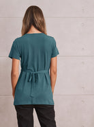 Back View - Bree Maternity  Crossover Work Top -in Teal