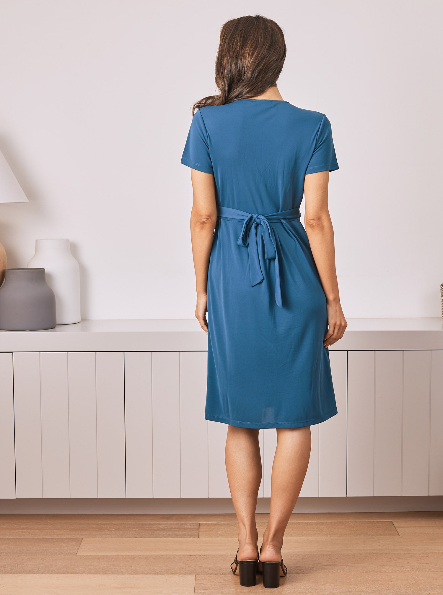 Maternity Crossover Neckline Work Dress Teal ANGEL MATERNITY