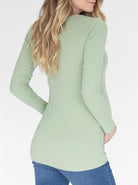 Long Sleeve Maternity & Nursing Cotton Top in Green back (6539094294631)