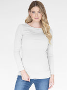 Long Sleeve Maternity & Nursing Cotton Top in White front (6539091968103)