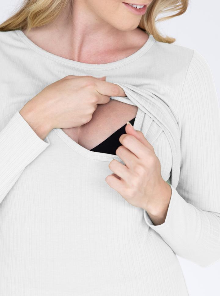 Long Sleeve Maternity & Nursing Cotton Top in White nursing (6539091968103)