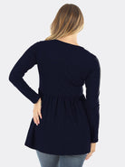 Maternity & Nursing Long Sleeve Baby Doll Tee In Navy (6655075975271)