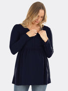 Maternity & Nursing Long Sleeve Baby Doll Tee In Navy (6655075975271)