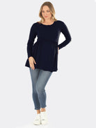 Maternity & Nursing Long Sleeve Baby Doll Tee In Navy (6655075975271)