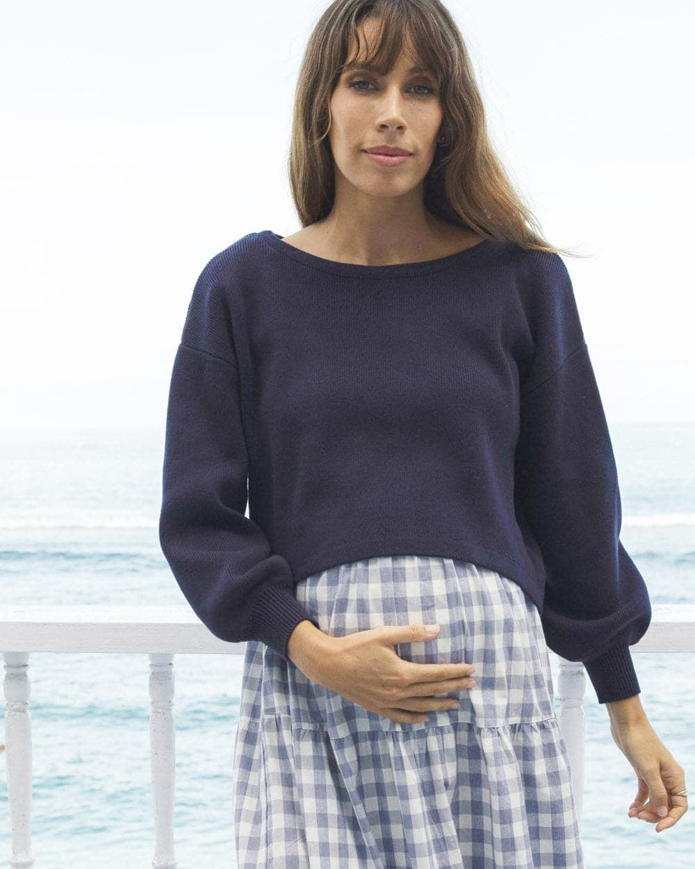 Knitted Maternity and Nursing Top in Navy (6582048391271)