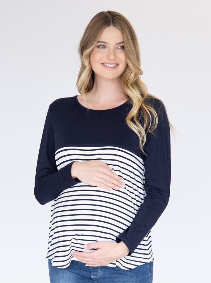 Maternity and Nursing Long Sleeve Top in Navy - Angel Maternity - Maternity clothes - shop online (6546771771495)