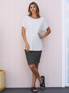 Full Front View - Maternity striped white t-shirt from Angel Maternity