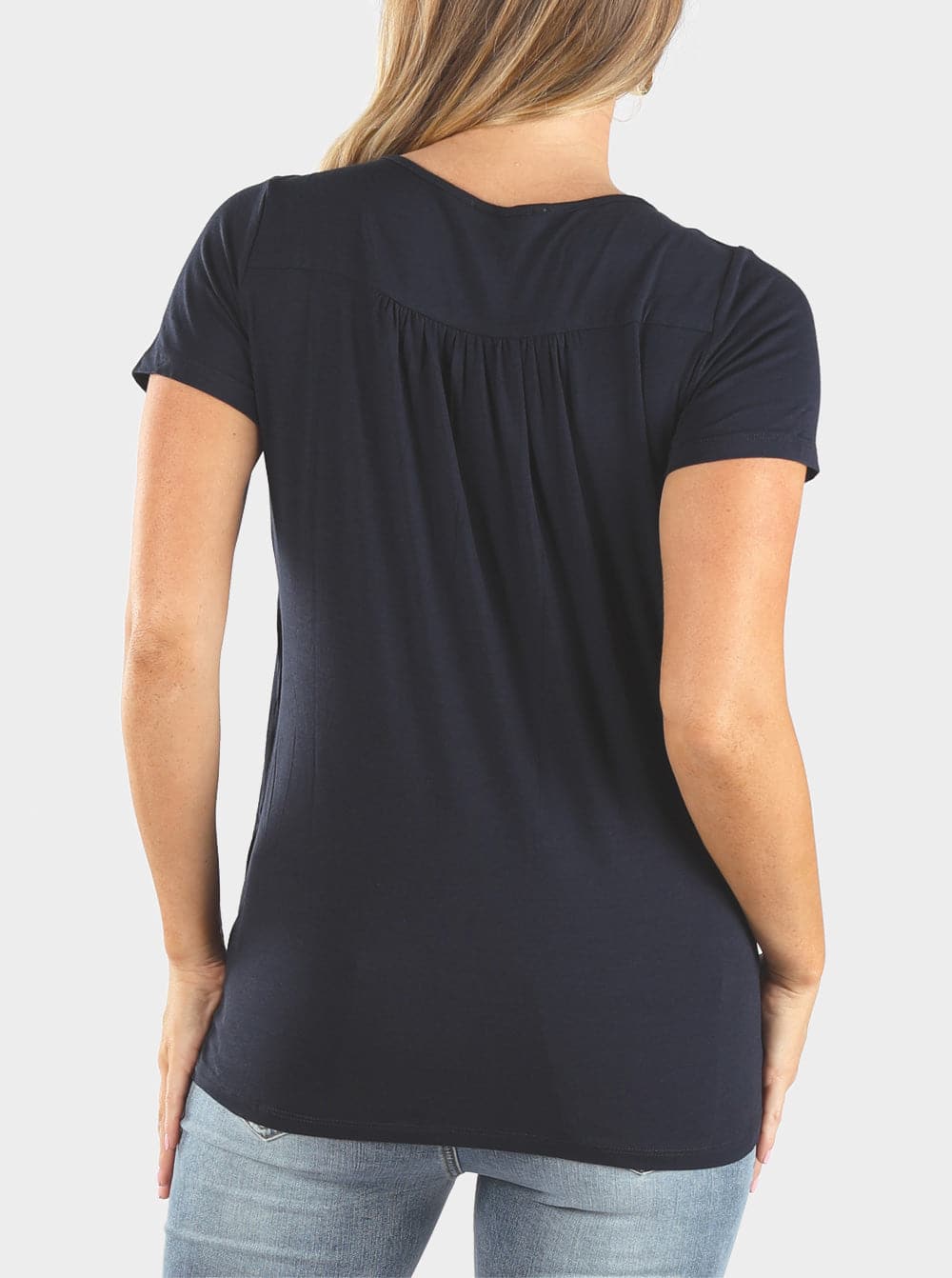 Maternity & Nursing Petal Front Short Sleeve Top in Navy - Angel Maternity - Maternity clothes - shop online (11801770773)