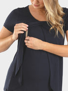 Maternity & Nursing Petal Front Short Sleeve Top in Navy - Angel Maternity - Maternity clothes - shop online (11801770773)