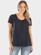 Maternity & Nursing Petal Front Short Sleeve Top in Navy - Angel Maternity - Maternity clothes - shop online (11801770773)