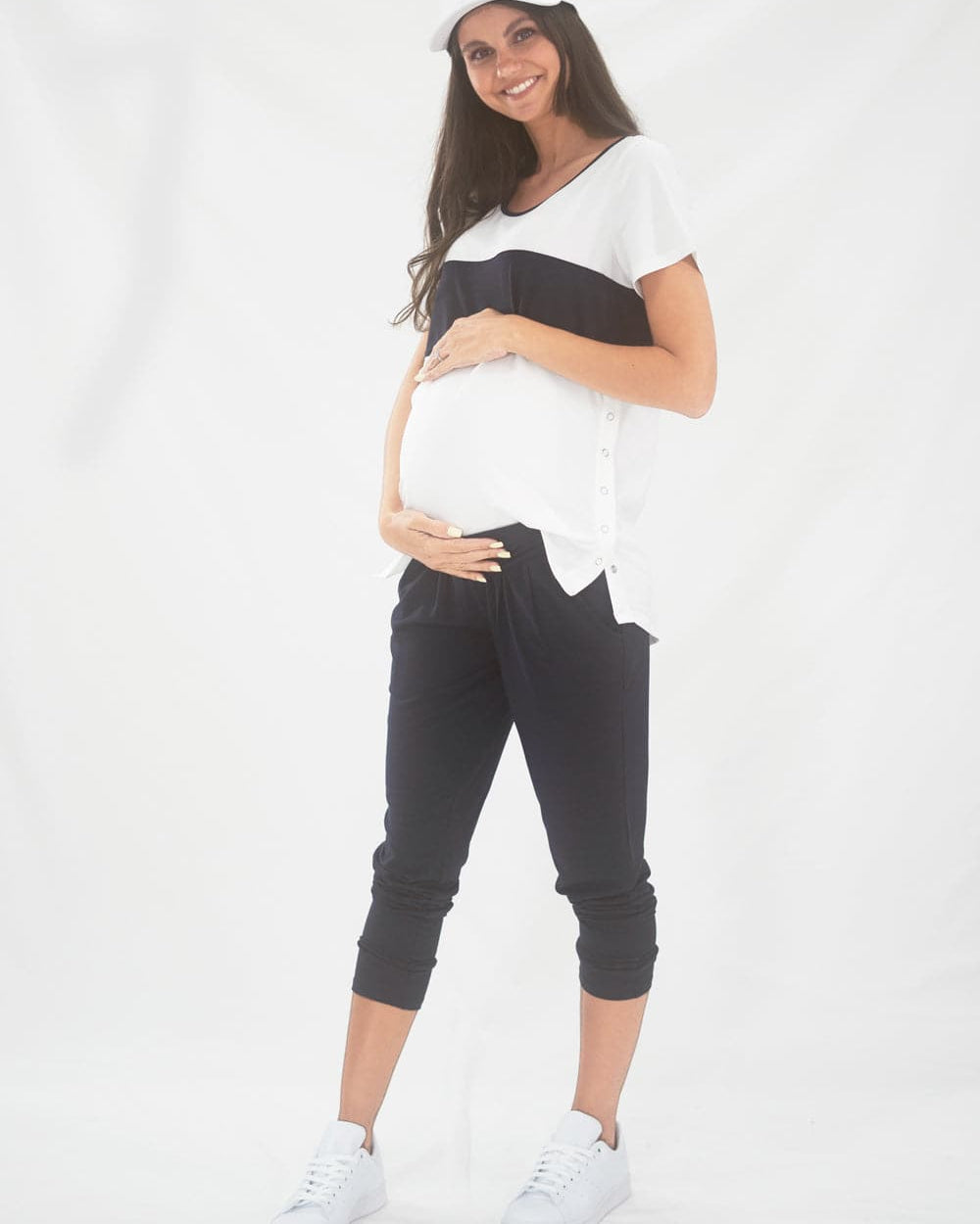 Maternity and Nursing T-Shirt in Navy and White (6591273074791)