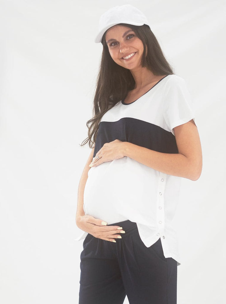 Maternity and Nursing T-Shirt in Navy and White (6591273074791)