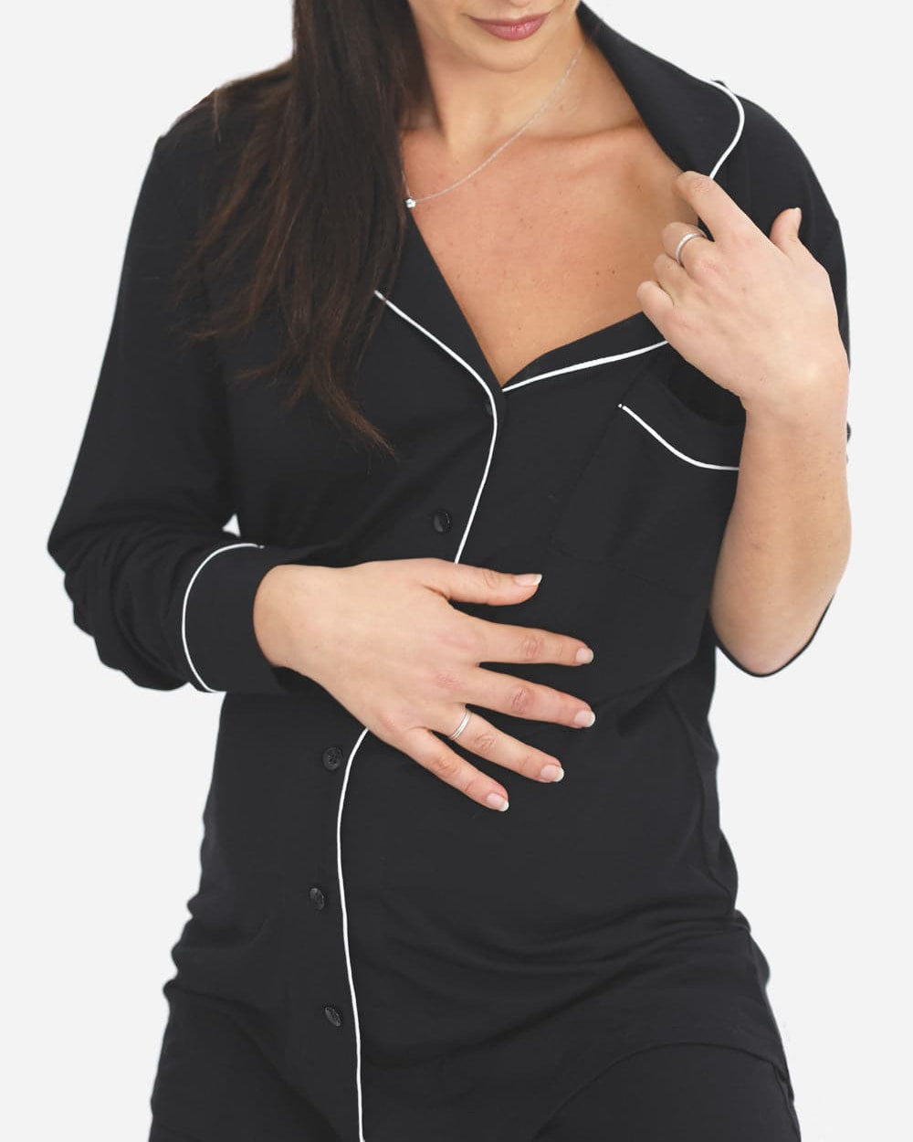 Maternity and Nursing Long Sleeve Pyjama Set in Black - Angel Maternity - Maternity clothes - shop online (6594408710247)