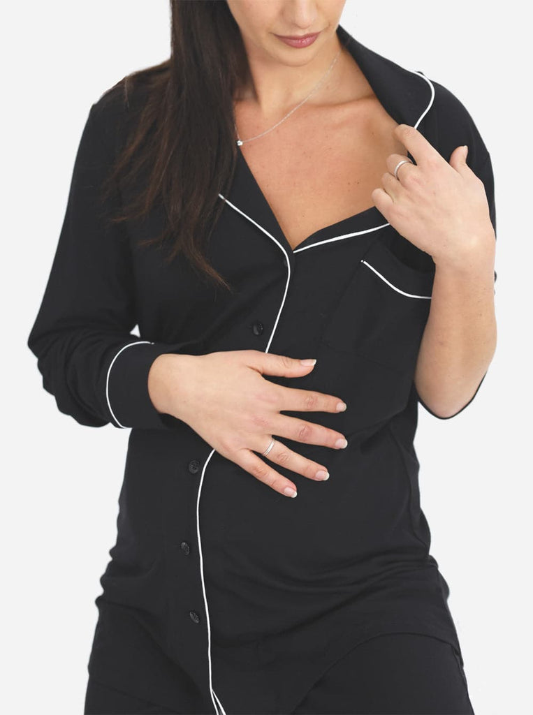 Maternity and Nursing Long Sleeve Pyjama Set in Black - Angel Maternity - Maternity clothes - shop online (6594408710247)