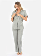 Maternity and Nursing short Sleeve Pyjama Set in Marl Grey Bamboo (6594432827495)