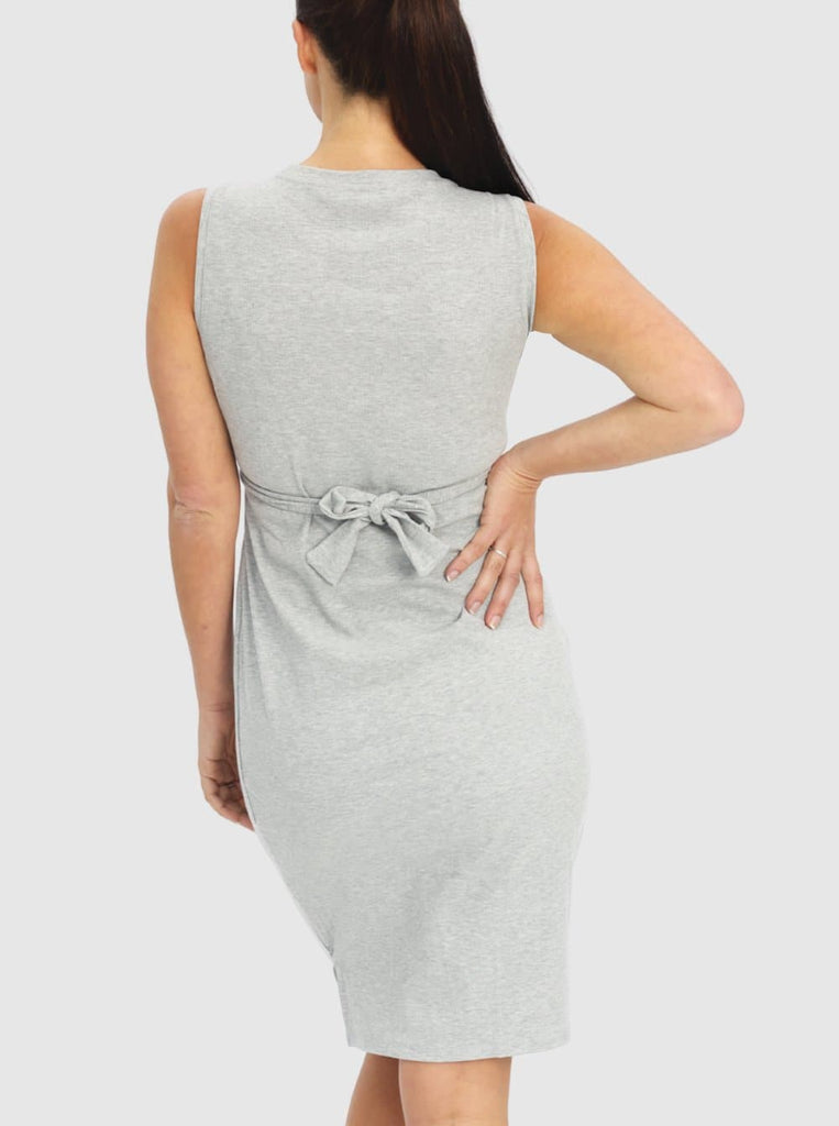 Maternity and Nursing Tie Knot Dress in Marl Grey - Angel Maternity - Maternity clothes - shop online (6586446577767)