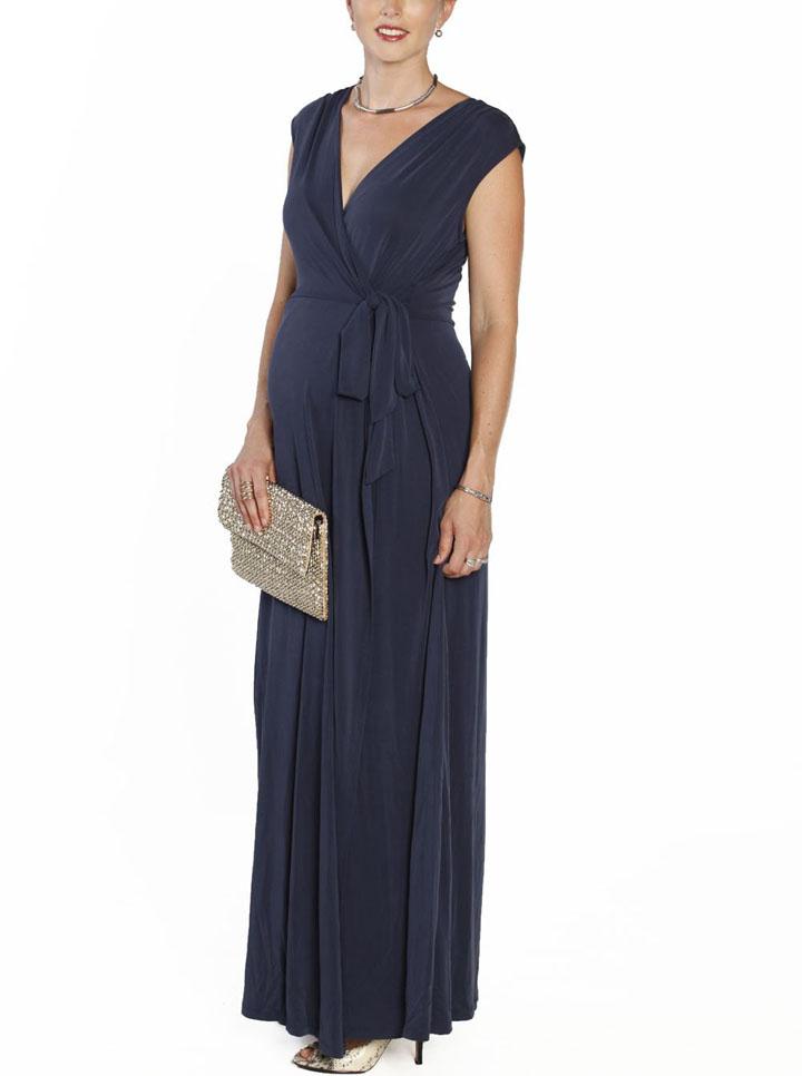 Long Nursing Friendly Maxi Party Dress Navy ANGEL MATERNITY