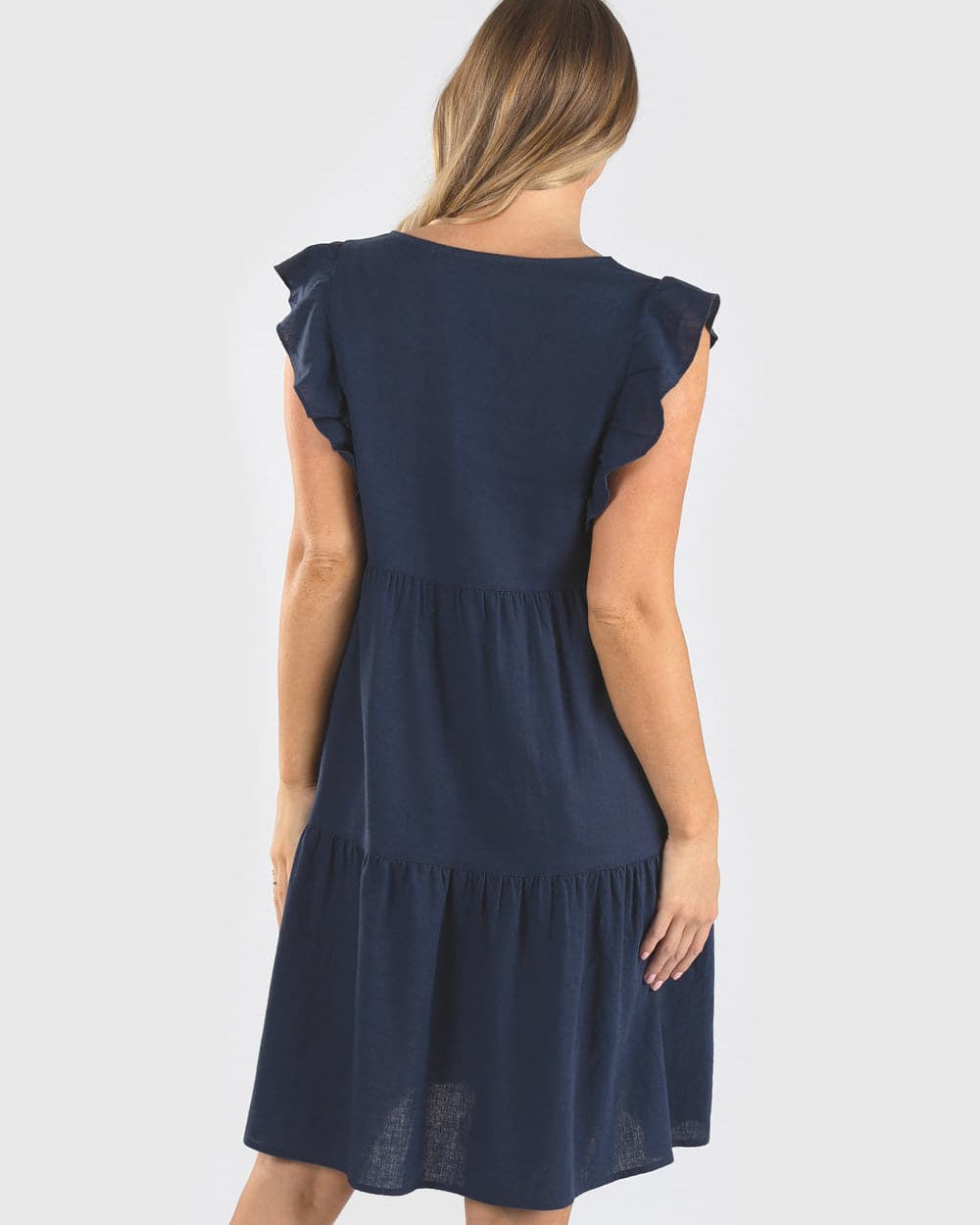 Tiered Linen Maternity Dress in Navy - Angel Maternity - Maternity clothes - shop online (6584276287591)