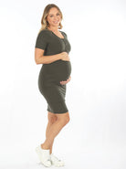Maternity & Nursing short sleeve dress in Khaki - Angel Maternity - Maternity clothes - shop online (6604813860967)