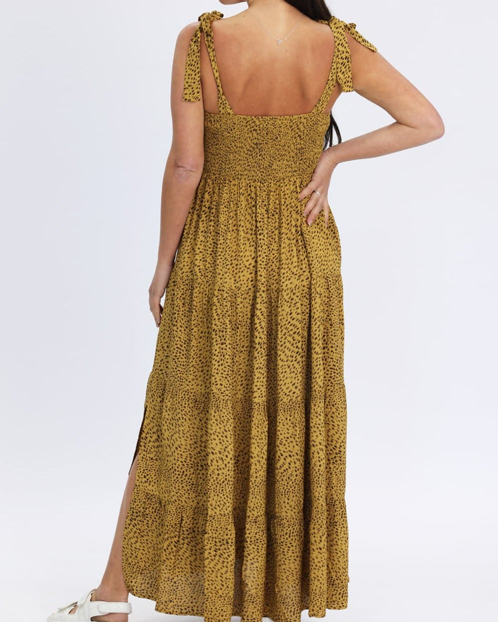 Maternity Yellow Print Maxi Dress with Shoulder Tie - Angel Maternity - Maternity clothes - shop online (6581432123495)