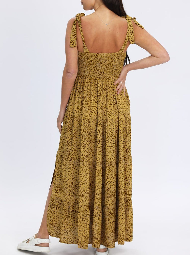 Maternity Yellow Print Maxi Dress with Shoulder Tie - Angel Maternity - Maternity clothes - shop online (6581432123495)