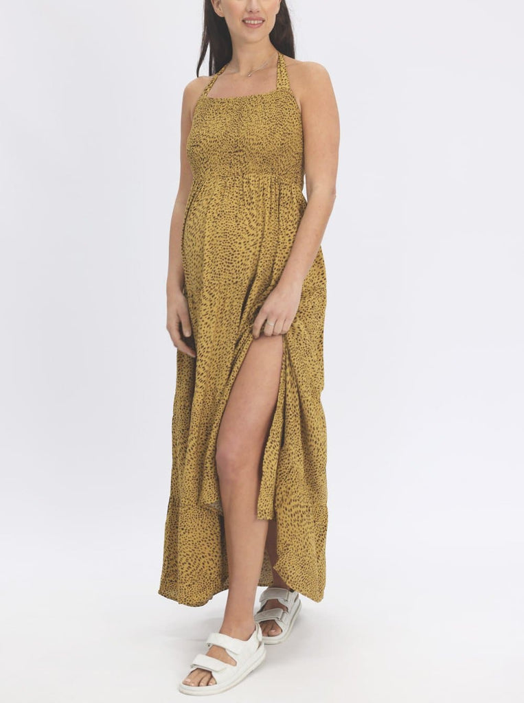 Maternity Yellow Print Maxi Dress with Shoulder Tie - Angel Maternity - Maternity clothes - shop online (6581432123495)