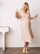 Main view - A pregnant Woman in  Antique Pink Maternity & Nursing Robe. (6714614743143)