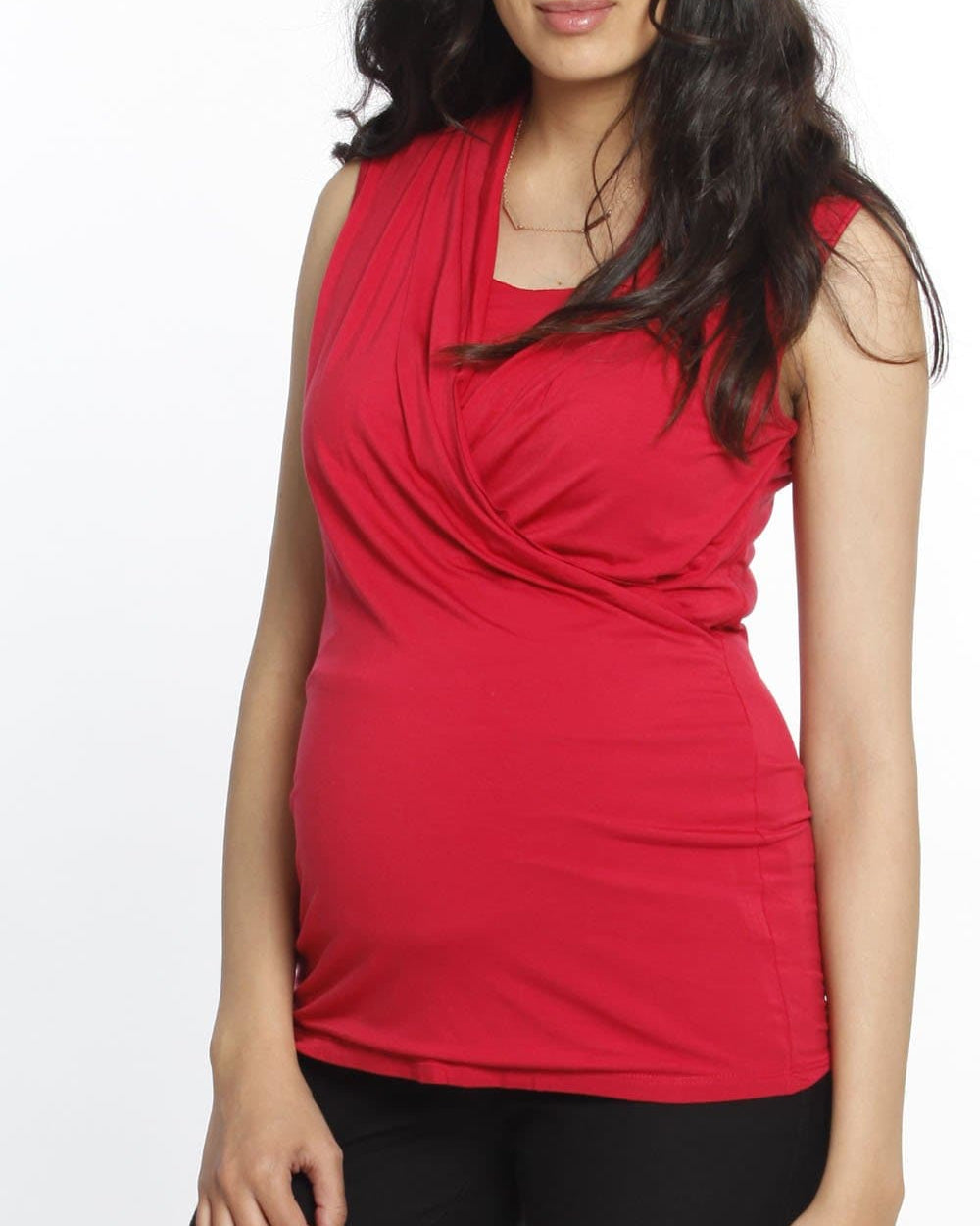 Maternity V-Neck Crossover Bamboo Sleeveless Top - Red - Angel Maternity - Maternity clothes - shop online (1568919978087)