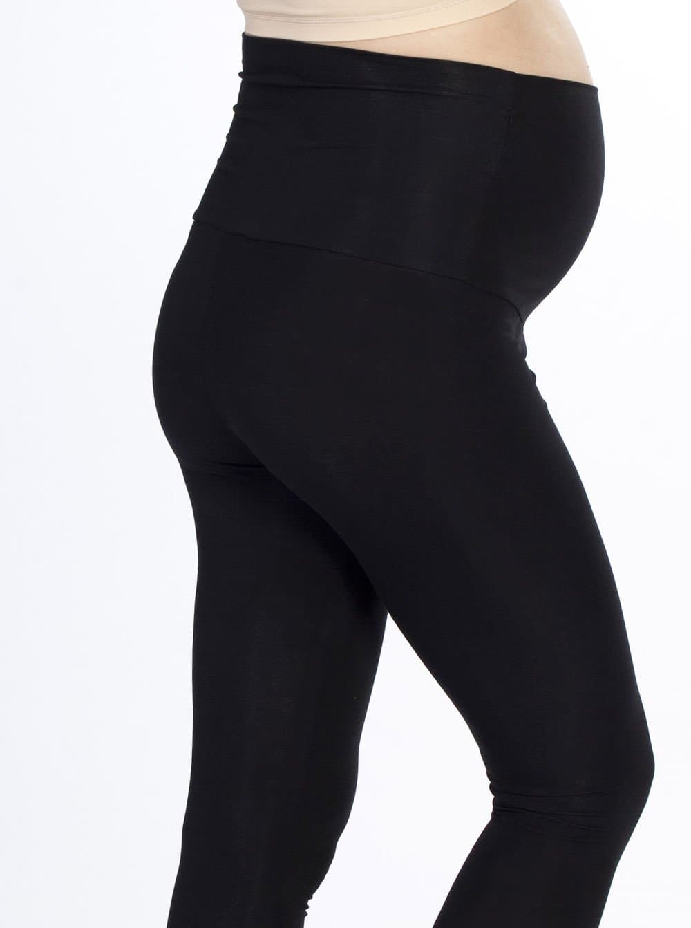 A woman in black maternity basic cotton legging, side3 (4429501005927)