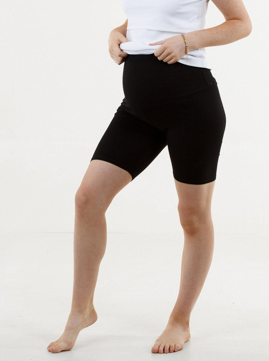 Black Maternity Cotton Bike Shorts Foldable Waistband Angel Maternity